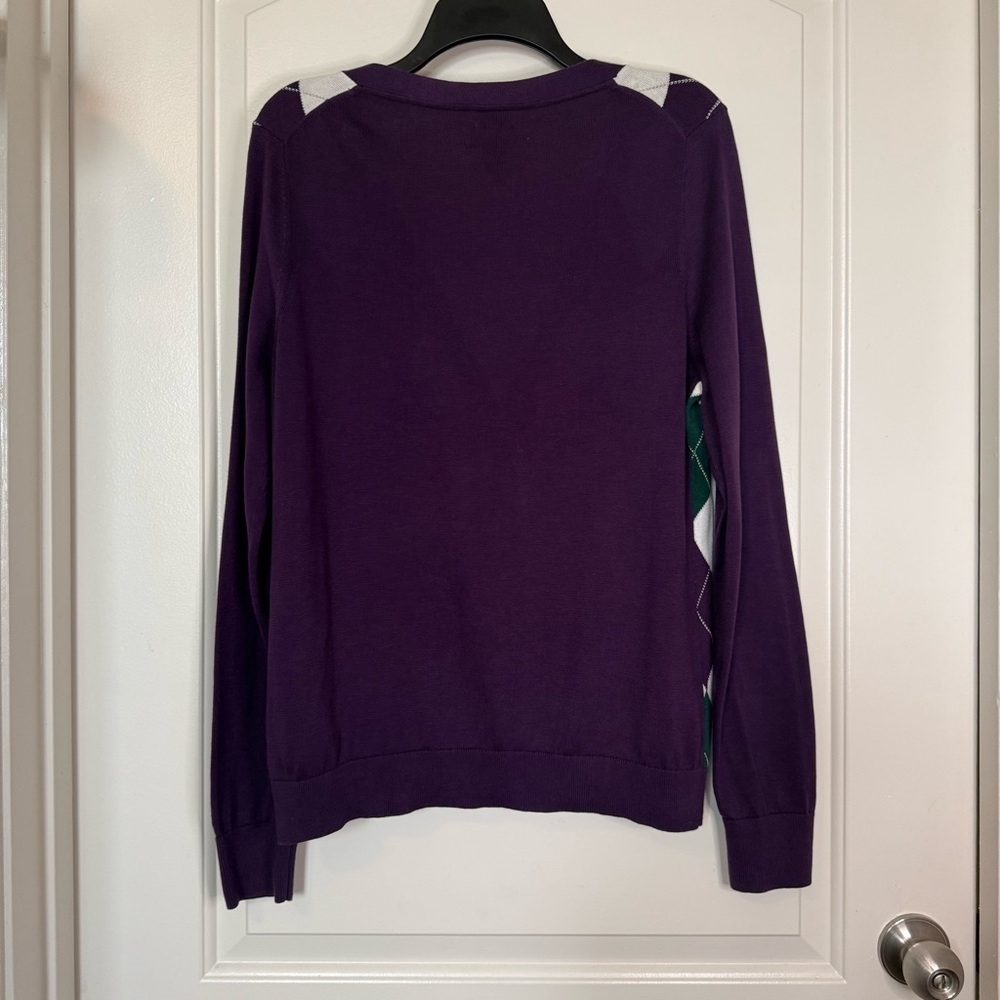 Purple Argyle Cardigan Sweater - Preppy, tennis, golf, country club, academia - Picture 5 of 6